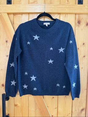 Philosophy Cashmere Navy Star-Print Crewneck Sweater